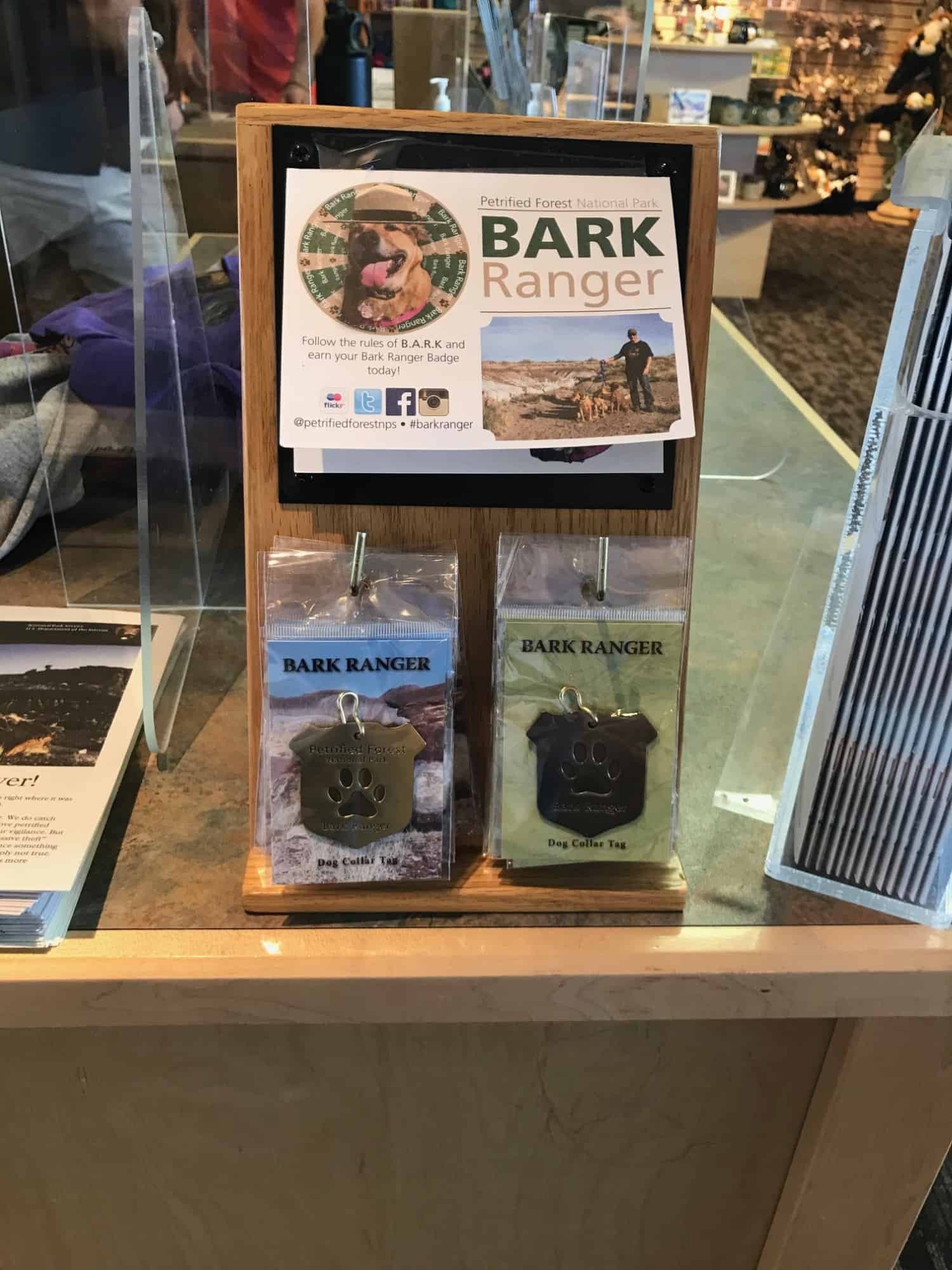 Bark Ranger branding display in Petrified Forest National Park counter