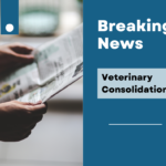 Home 24 veterinary consolidation breaking news graphic -- photo of hands holding a newspaper on the left, and then text on the right
